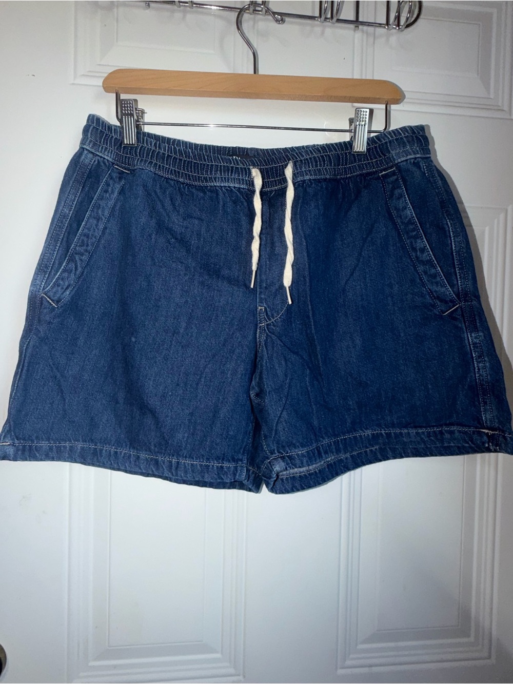 Zara Navy Blue Denim Drawstring Hybrid Shorts